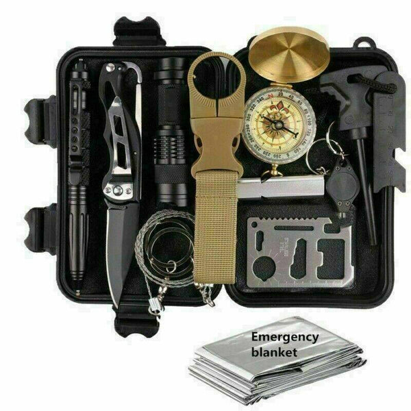 14-In-1 Outdoor Emergency Survival Kit Camping Hiking Tactical Gear Case Set Box - default - Rod Holder Accessories