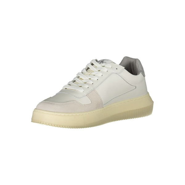 Calvin Klein Sleek White Lace-Up Sneakers with Contrast Details - PREPXI