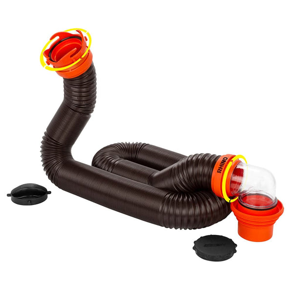 Camco RhinoFLEX 15 Sewer Hose Kit w/4 In 1 Elbow Caps - Sanitation