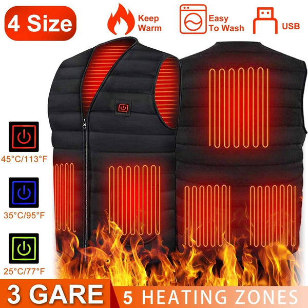 Heat Jacket Vest 3 Heating Gear Adjustable USB Heated Vest Warm Heat Coat Vest w/ 5 Heating Pads For Men Women Winter