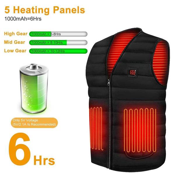 Heat Jacket Vest 3 Heating Gear Adjustable USB Heated Vest Warm Heat Coat Vest w/ 5 Heating Pads For Men Women Winter