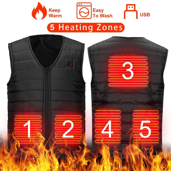 Heat Jacket Vest 3 Heating Gear Adjustable USB Heated Vest Warm Heat Coat Vest w/ 5 Heating Pads For Men Women Winter