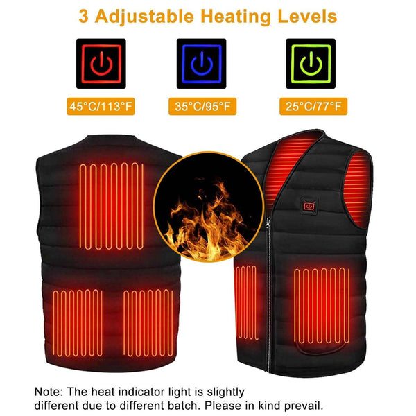 Heat Jacket Vest 3 Heating Gear Adjustable USB Heated Vest Warm Heat Coat Vest w/ 5 Heating Pads For Men Women Winter