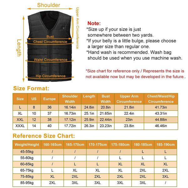 Heat Jacket Vest 3 Heating Gear Adjustable USB Heated Vest Warm Heat Coat Vest w/ 5 Heating Pads For Men Women Winter