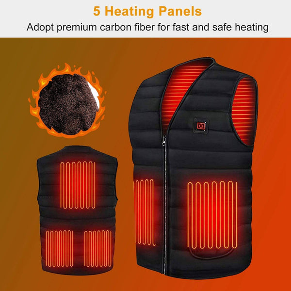 Heat Jacket Vest 3 Heating Gear Adjustable USB Heated Vest Warm Heat Coat Vest w/ 5 Heating Pads For Men Women Winter