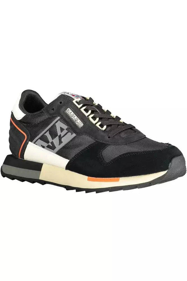 Napapijri Black Leather Men Sneaker in black and gray athletic shoe design